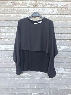 Patrizia Luca Black Layered Draped Blouse Size XL NWT